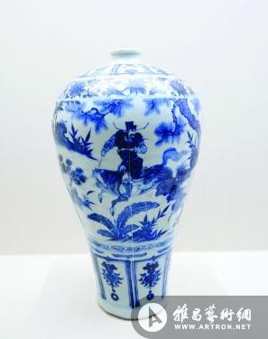 元青花萧何月下追韩信图梅瓶