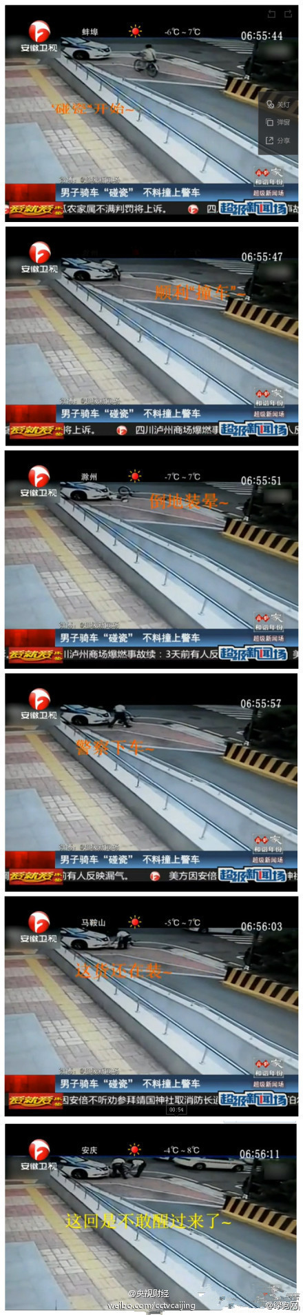 偷鸡不成蚀把米：呆萌男子碰瓷撞上警车(图)