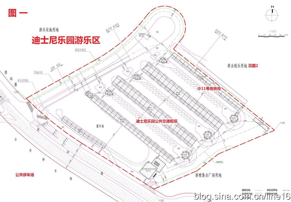 上海迪士尼乐园入口处公共交通枢纽、餐饮娱乐设施规划图（大图）